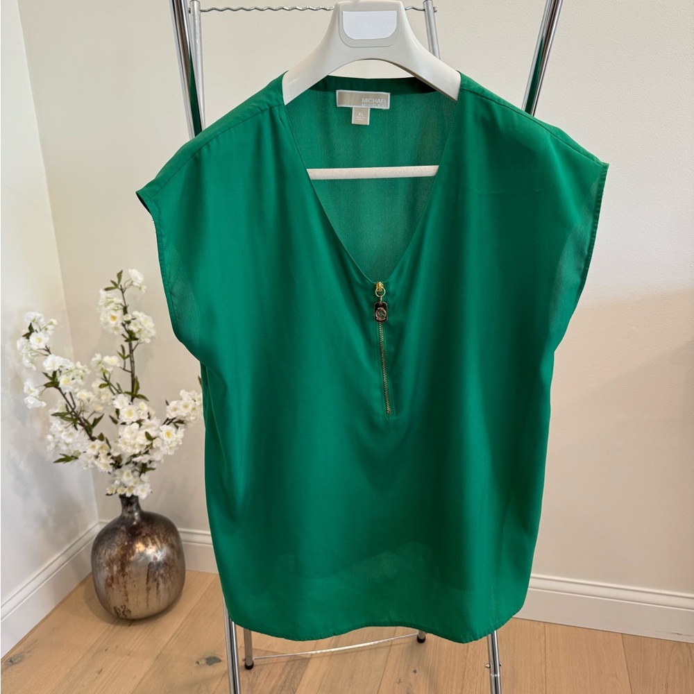 Michael Kors Green V-Neck Women's Top